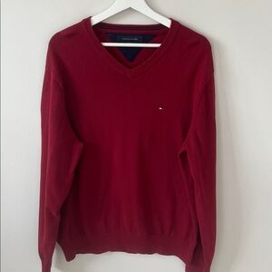 Tommy Hilfiger Men's V-Neck Red Sweater